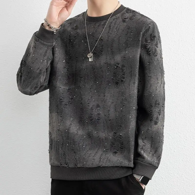 

Brand Handsome Personality Jacquard Diamond Sweatshirt Men's Trendy Fashion Gradient Long-sleeved T-shirt Top