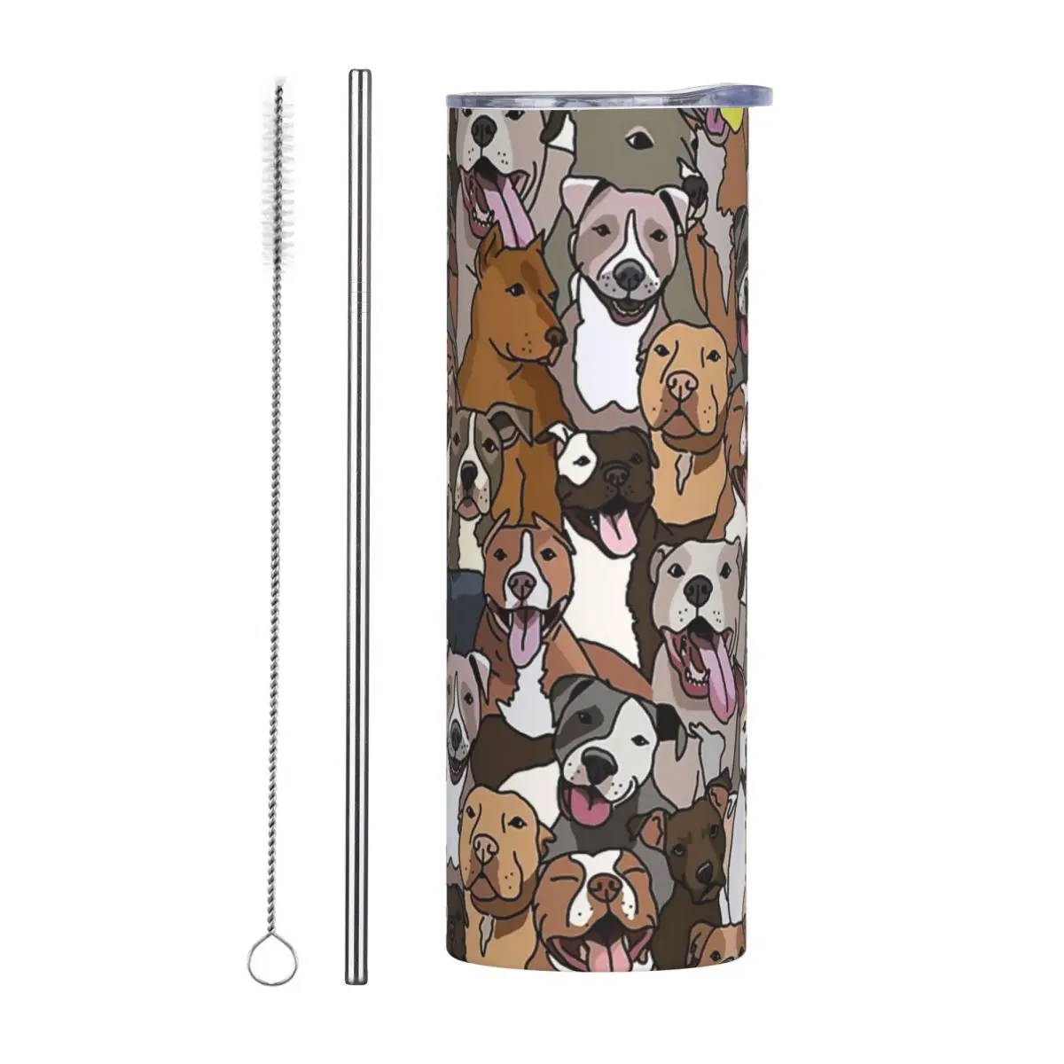 

Питбуль с рисунком собаки All The Mutts Стакан из нержавеющей стали Кружки с вакуумной изоляцией Термальные холодные чашки Соломенная с крышкой 20 унций