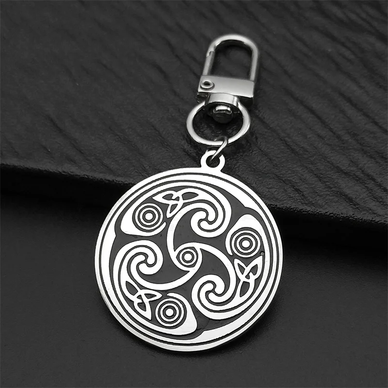 Triquetra Trinity Celtic Triskele Keychain Women Men Stainless Steel Silver Color Viking Northern Europe Lucky Keyring Jewelry