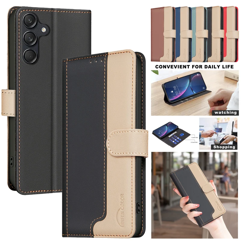 

Cover Phone Case For Samsung Galaxy A16 A06 C55 M55 M15 F15 A05 A05s A15 A25 A35 A55 Wallet Friendly Magnetic Flip Leather Cases