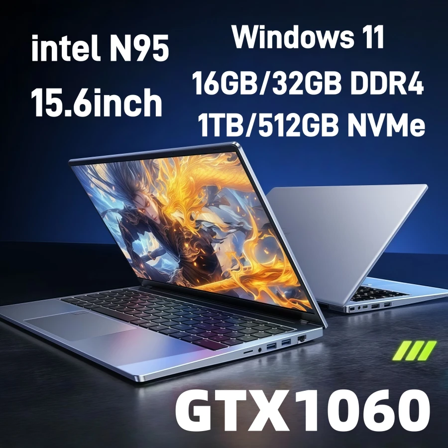 أجهزة كمبيوتر محمولة للألعاب Intel N95 gtx1060 مقاس 15.6 بوصة كمبيوتر محمول محمول 32 جيجابايت DDR4 1 تيرابايت SSD ألعاب الكمبيوتر المحمول Windows11 لوحة مفاتيح بإضاءة خلفية #1
