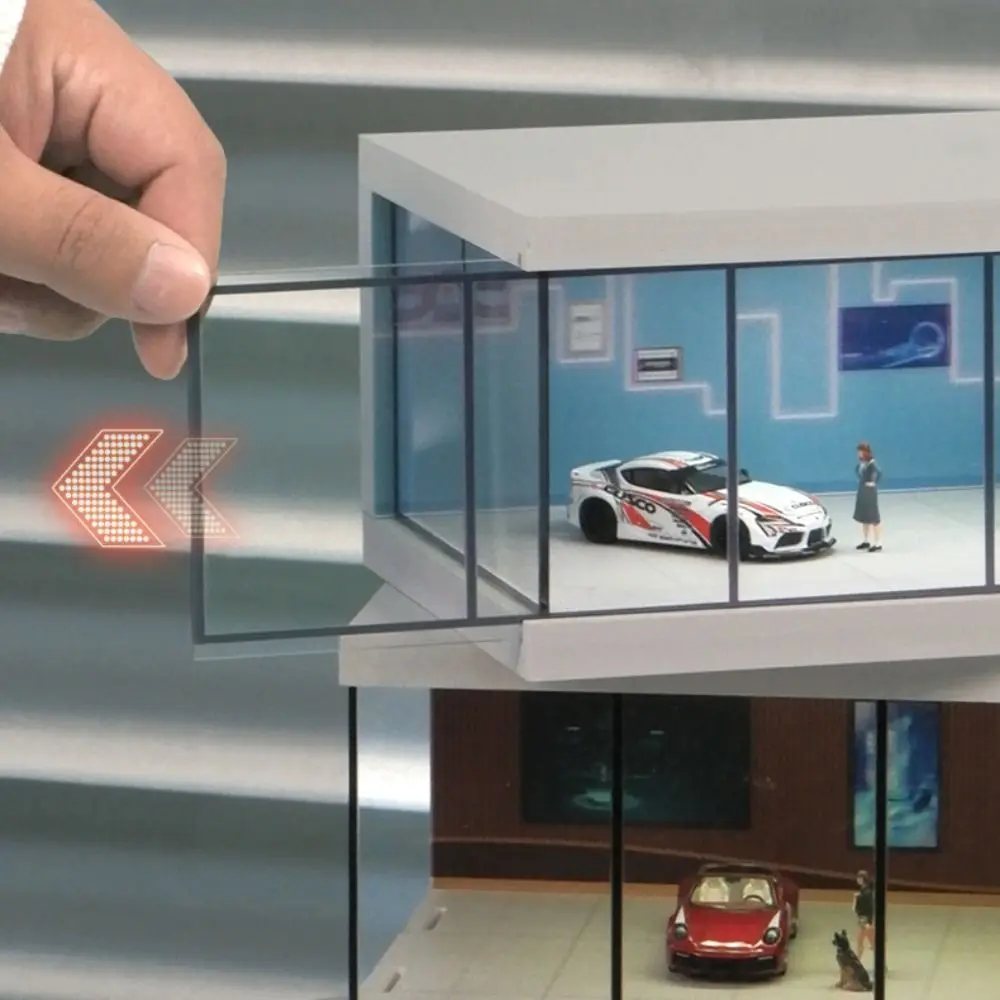 

1/64 Scale Car Model Showroom Exhibition Hall Simulate Garage Scene Model Dust Cover Transparent Miniature Car Garage Boys Gift