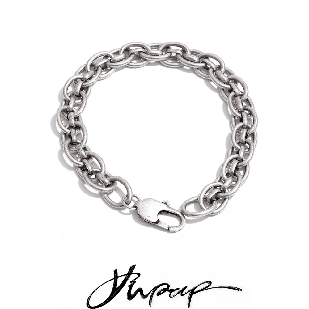 Yhpup 2026 Vintage Edelstahl Metall Armband Armreif für Herren Unisex Statement Schmuck Wasserdicht