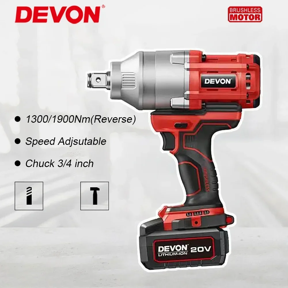 

Devon 5758 Heavy Duty Cordless Impact Wrench Max 1900Nm 1700rpm 2200ipm Torque Adjustable Brushless Universal 20v Flex Battery