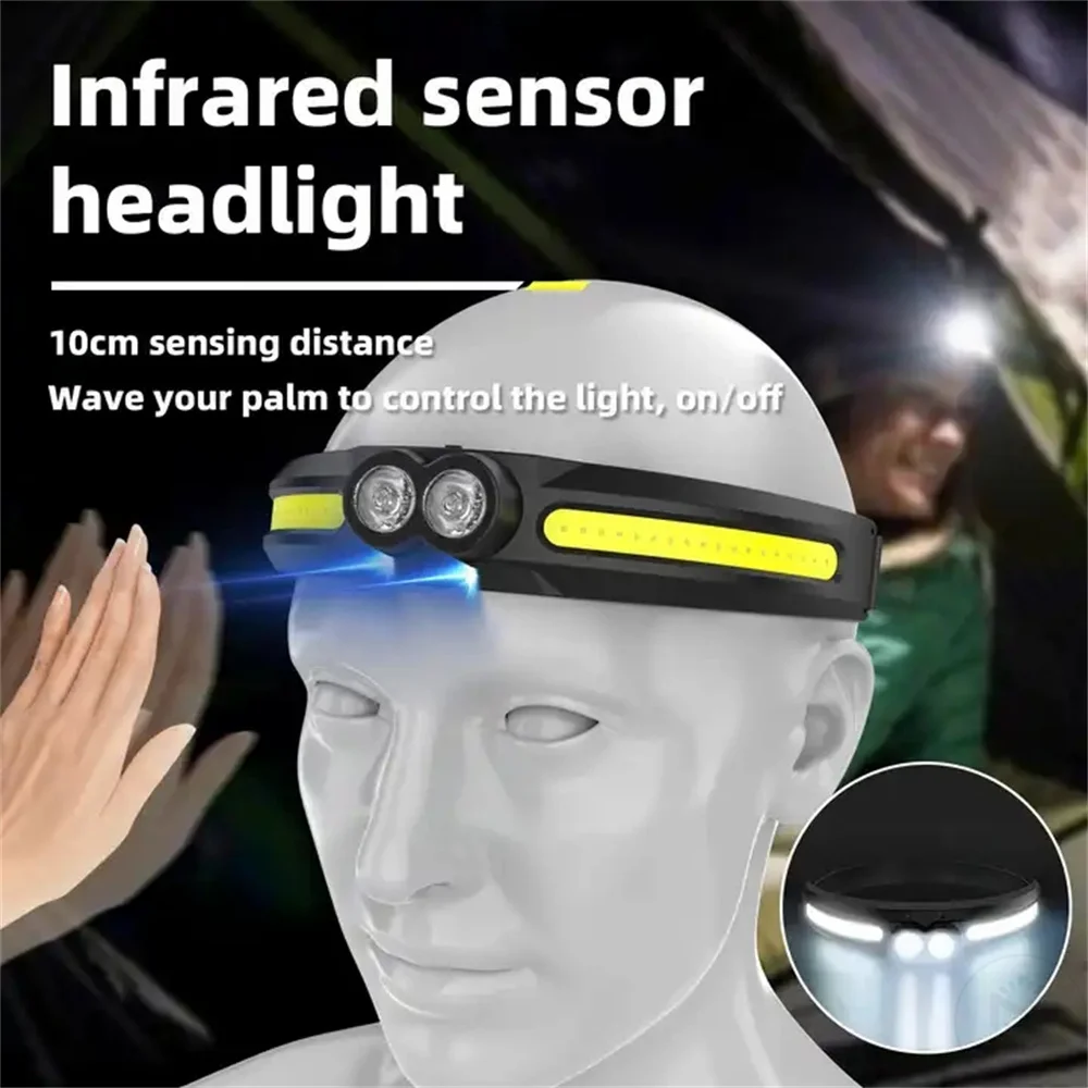 Motion Sensor Led Headlamp USB Rechargeable Flashlight Waterproof Head Lights Camping Fishing Headlight Search Head Night Light