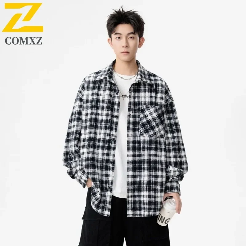 

COMXZ Grid Chaqueta Turndown Collar Windproof Outdoor Running Fly Fishing Hunting Lightweight Outerwear Men Clothing Jackets