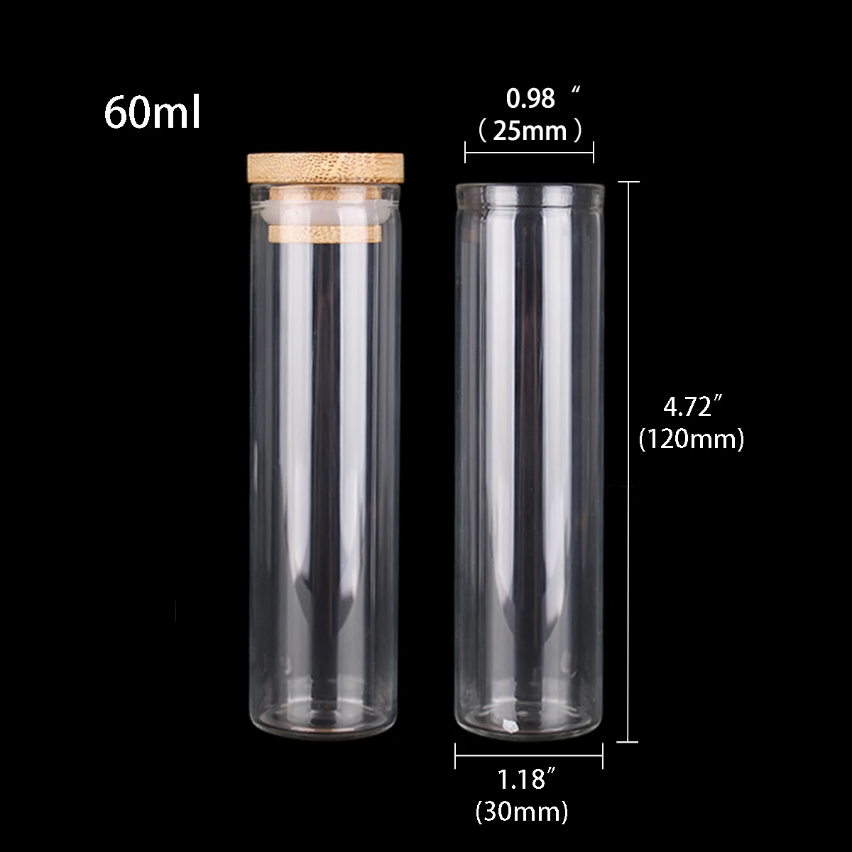 12pcs 60ml 30*120mm Transparent Glass Bottles Jar Vials with Bamboo Lids Spice Pill Container for Art Crafts Wedding Favors