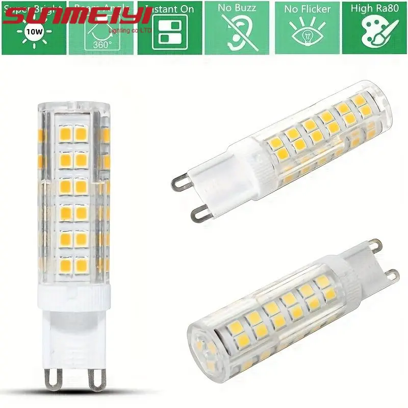G9 LED Light Bulbs, 10W 1000LM 2835 LED SMD AC 110-220V G9 Bi Pin Base Light Bulbs No Flicker 360° Beam Angle 1 Pack of 10pcs