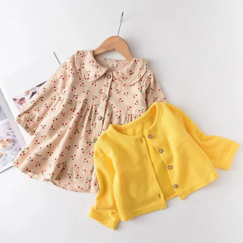 Baby Girls Clothes Sets Autumn Casual Long Sleeve Floral Dress Girls Cardigan Coats Tops Sets Kids Girls Outfit Children Clothes