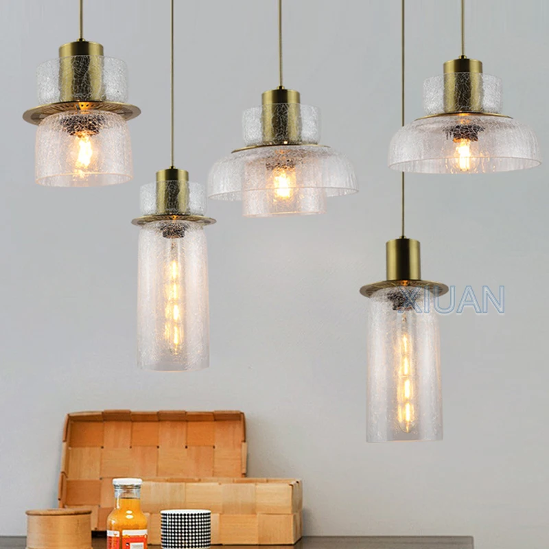 

Industrial Cracked Glass Pendant Lamps LED Replaceable E27 Holder Restaurant Suspension Hanging Light For Dining Table Bedside