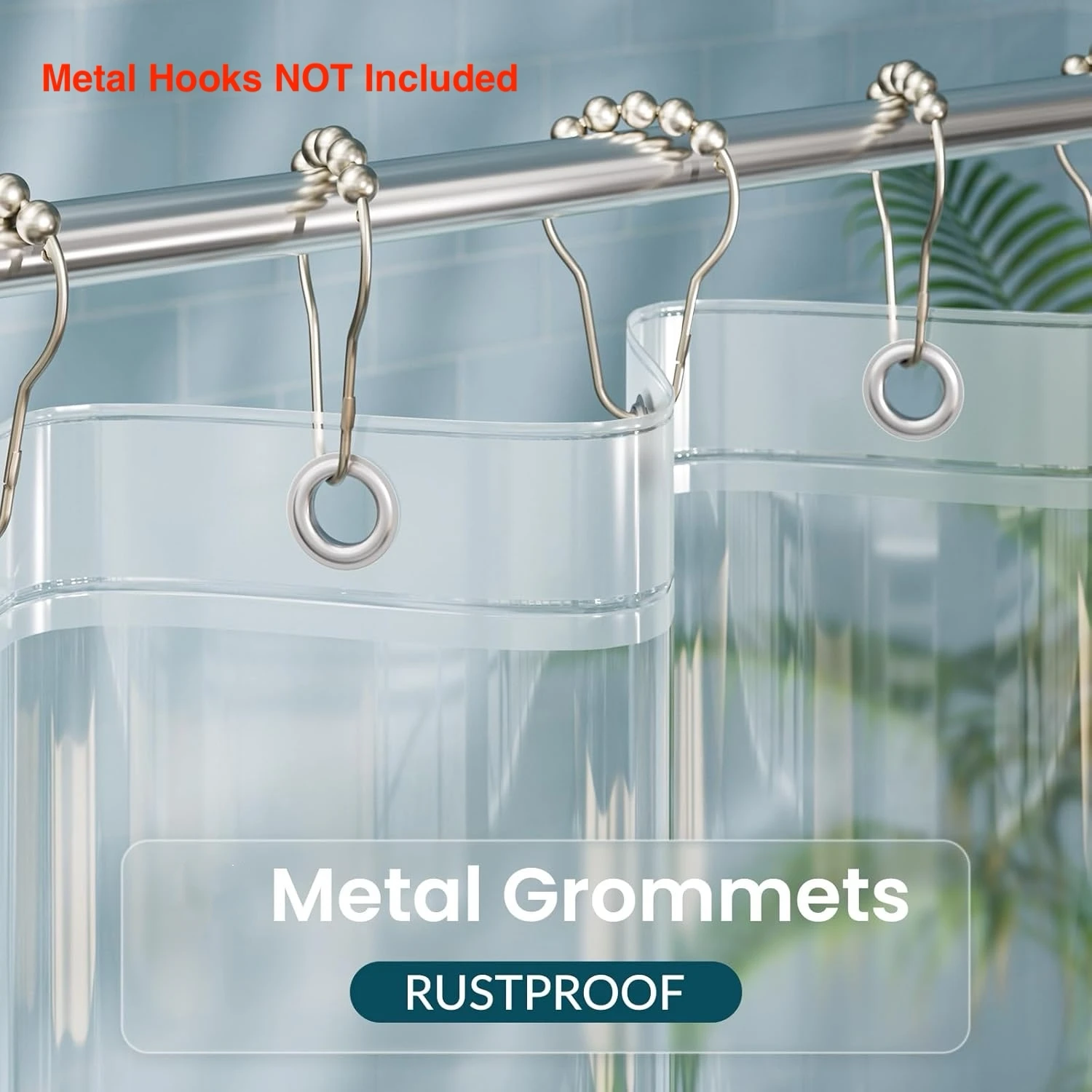 1 Stück transparente Duschvorhang-Einlage mit Magneten und Metallösen – Kunststoff-Badevorhang mit Kunststoffhaken, Badewannen-Trennwände, Dekor – Detail 2