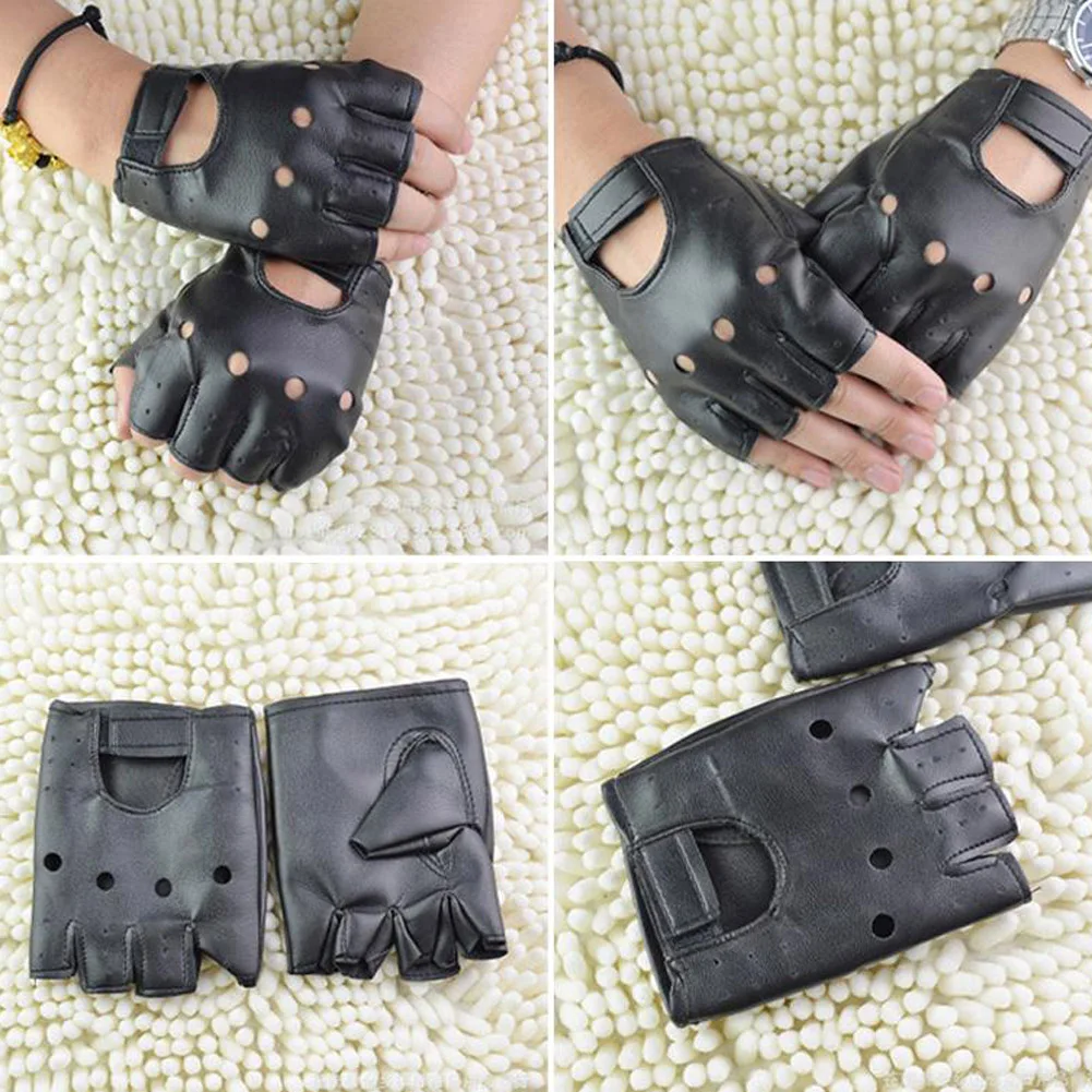 1 Pair Fashion Motor Punk Gloves Unisex Black Leather Driving Biker Fingerless Mittens Half Finger Men Sports Fitness Gloves