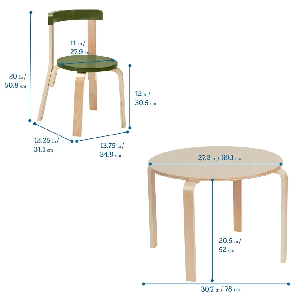 Round Table and Curved Back Chair Set, Kids Furniture, Earthtone, 5-Piece