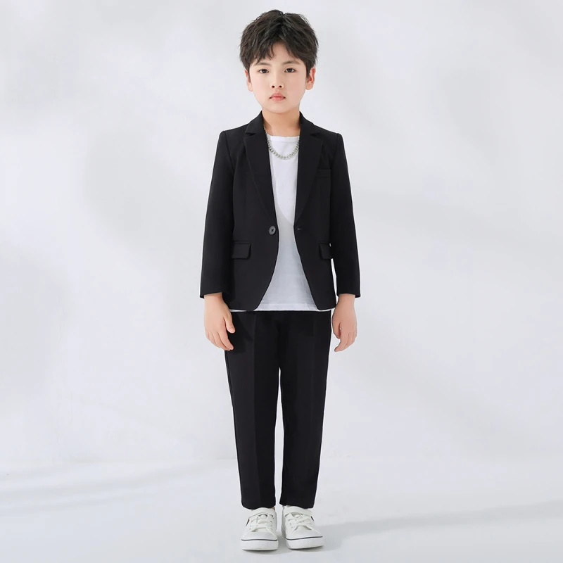 Kids Solid Blazer Jacket Pants Suits Boys Tuxedo Formal Dress Clothes Sets Children Fashion British Costume Teenage Leisure Suit