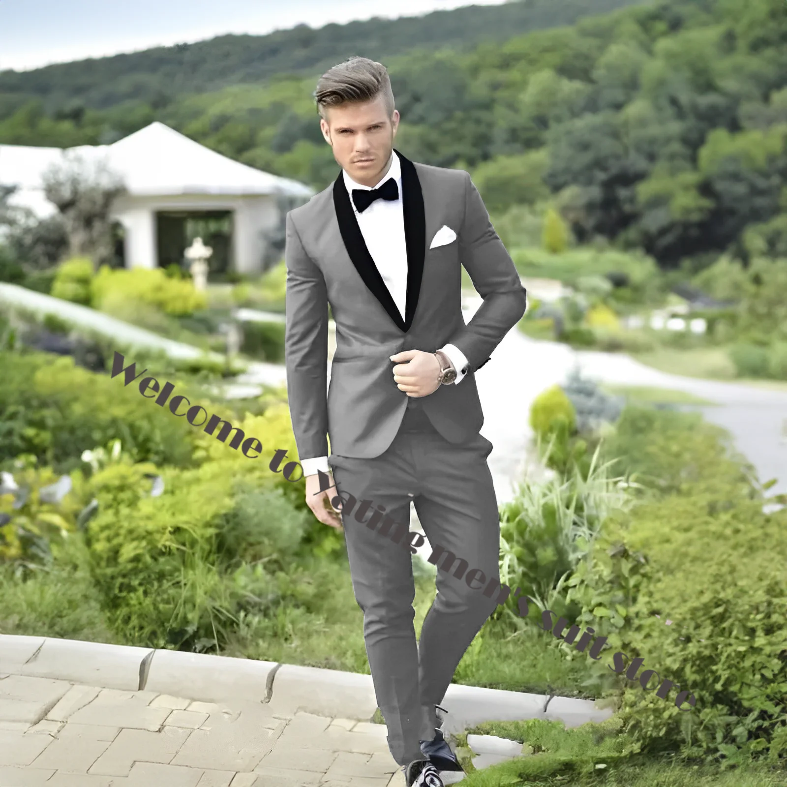 Royal blue Groom Tuxedos Charcoal Best Men Shawl Black Collar Groomsman Men Wedding Suits Bridegroom