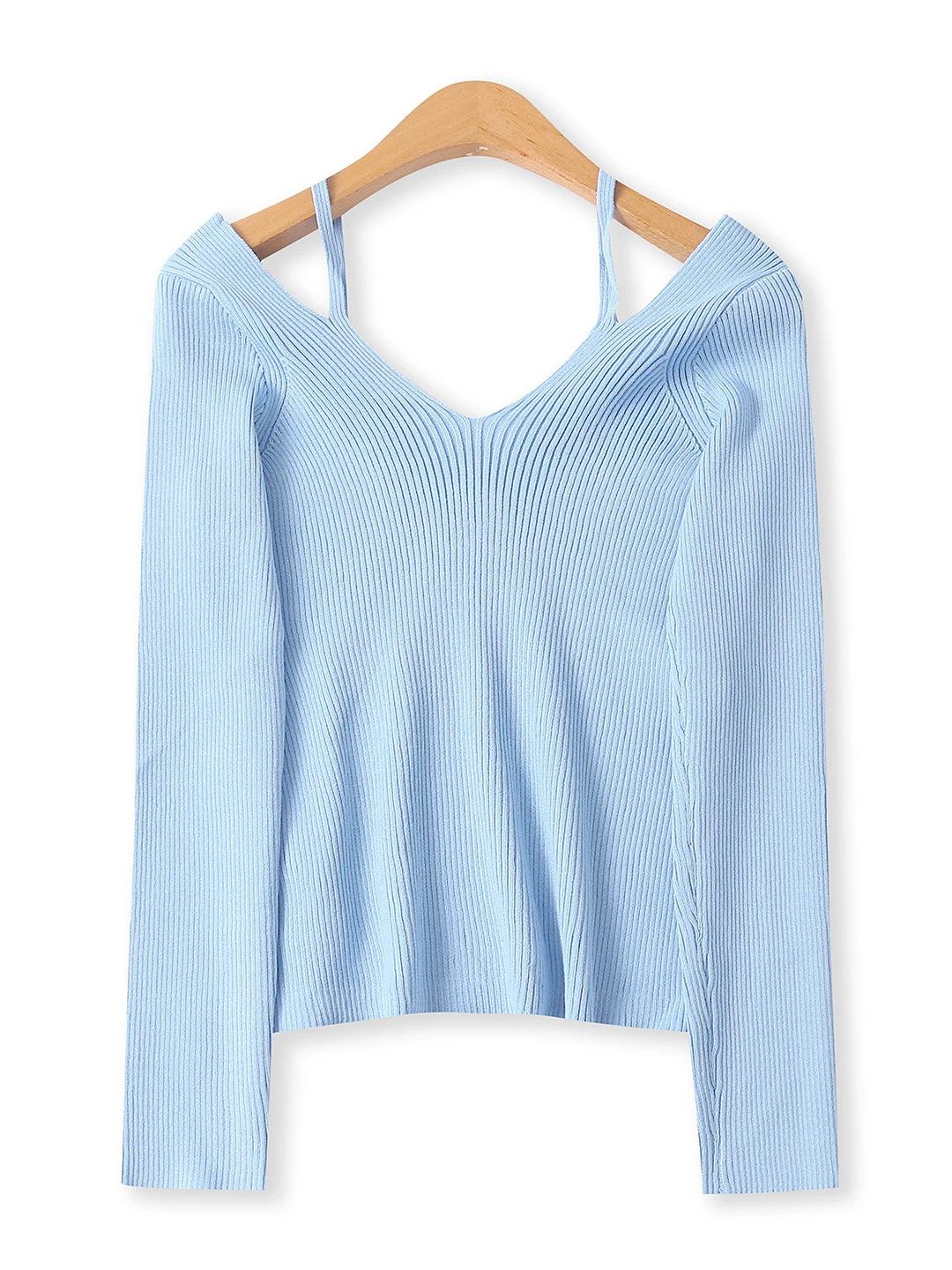 سترة محبوكة طويلة من Oulder Bared V-Ne بقصة ضيقة عالية المرونة للخريف سترة نسائية جديدة قابلة للتنفس 8890