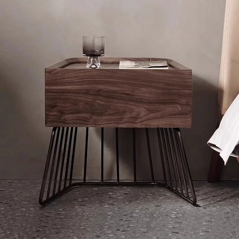 Nordycki, Vintage, Włoski, Minimalistyczny, Północnoamerykański, Orzech czarny, Drewno lite, Stolik nocny, Przechowywanie