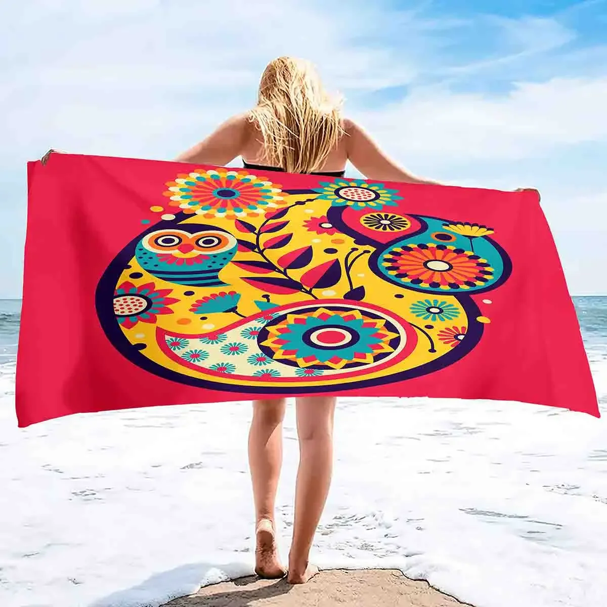 Microfiber Beach Towels Oversized, Sand Free Paisley Flower Beach Towel for Adults Kids Men Women Absorbent Quick Dry Pool Towel