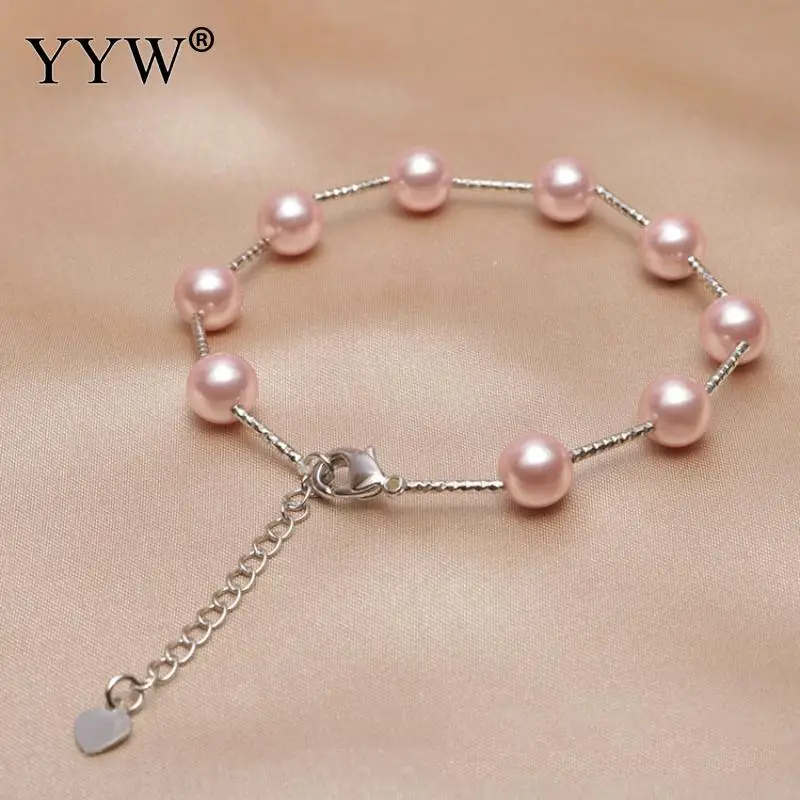 8mm 10mm Pink Natural Shell Pearl Bead Bracelet Handmade Trendy Adjustable Cuff Chain For Women Girlfriend Birthday Jewelry Gift