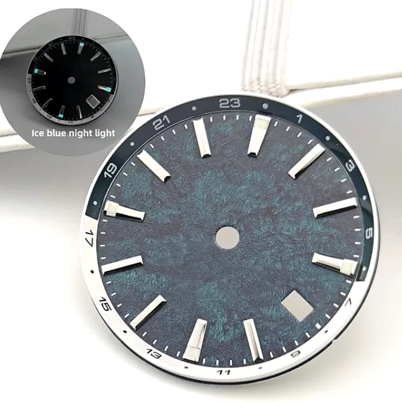 

32mm Watch Dial with Inner Shadow Ring Ice Blue Luminous Mechanical Watch Dial for NH34 NH35 Movement