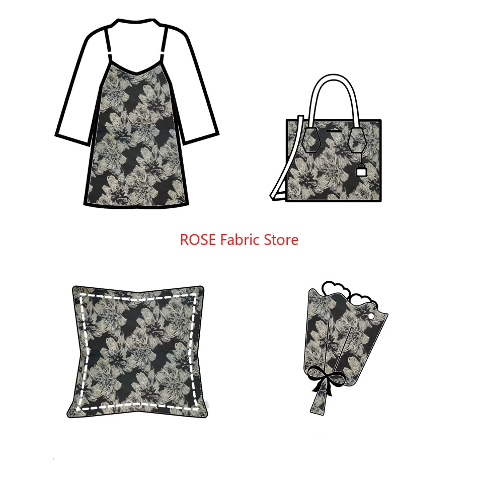 Tessuto jacquard tinto in filo floreale classico retrò da 1 metro, borsa per abiti da donna primavera autunno, tessuto da cucito fai da te