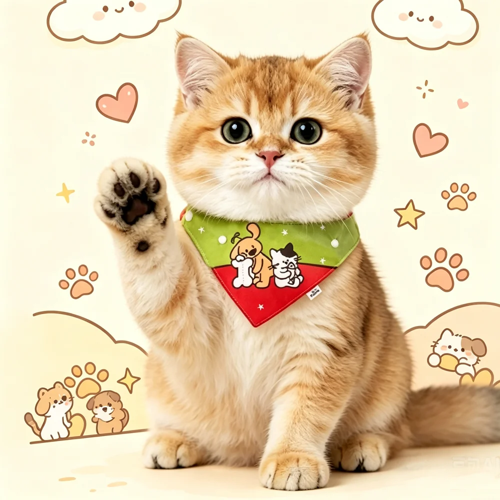 1 Pc Cute Pet Triangle Bandana Cartoon Print Snap‑button Bib Scarf Gradient Color Neck Accessory For Dogs & Cats Daily Dress‑up