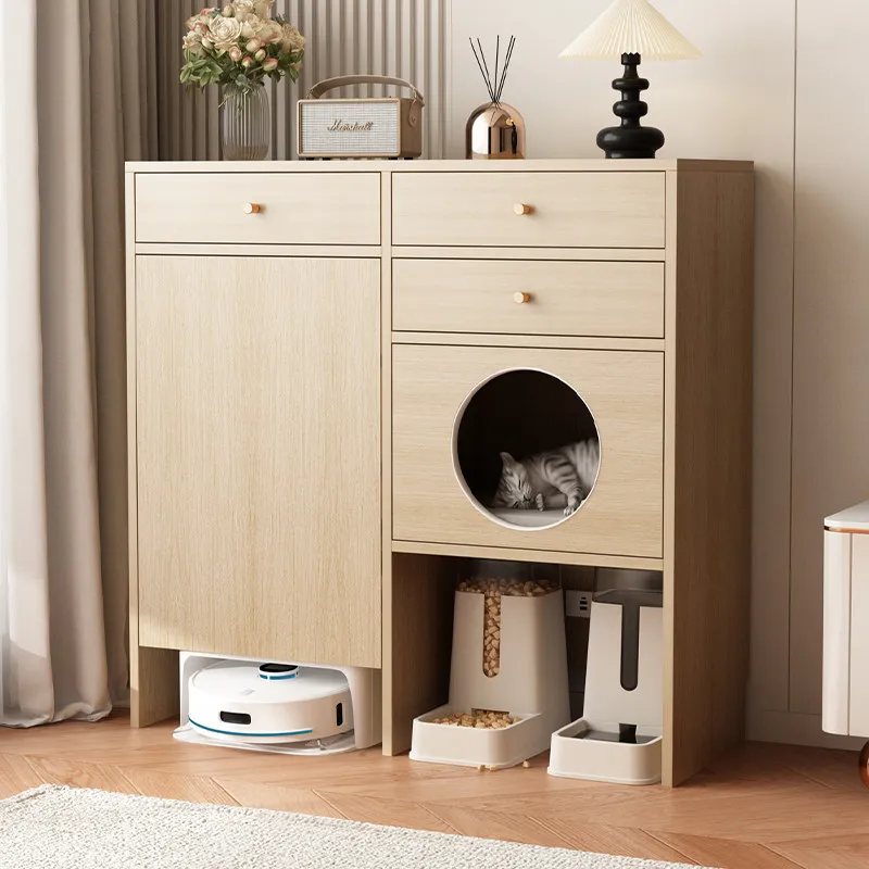 Solid wood cat nest cabinet integrated sweeping robot balcony cabinet cat cabinet household indoor does not occupy a cat storage