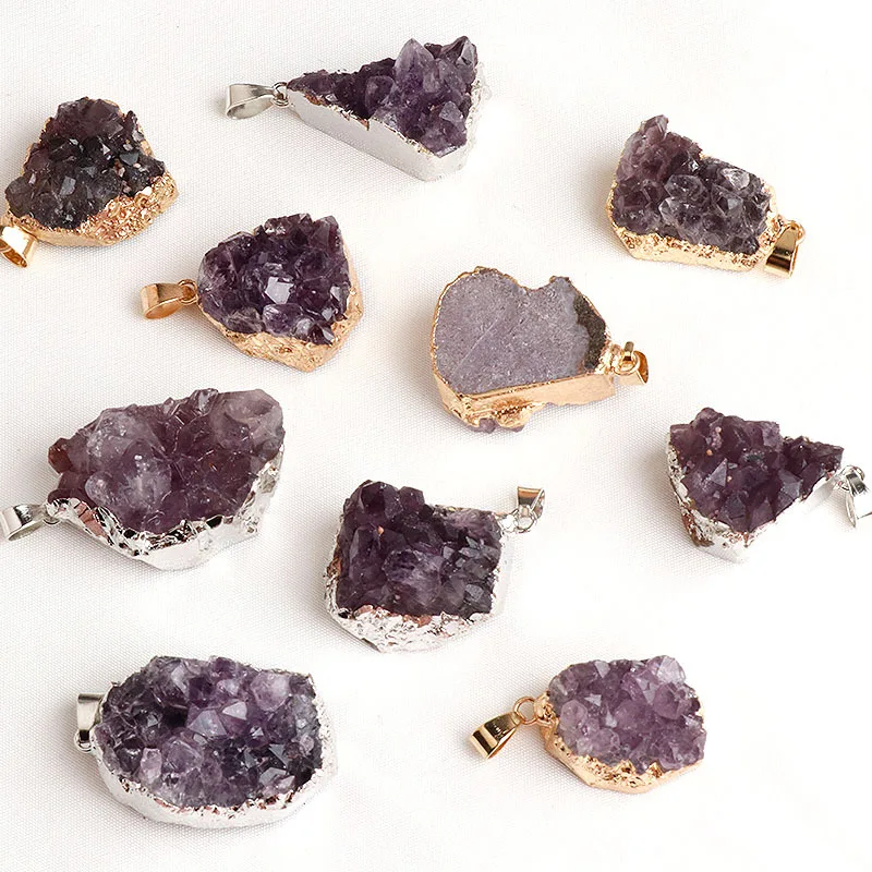 1 قطعة شخصية الكريستال الطبيعي الإبداعية جمشت العنقودية قلادة 20-35 مللي متر x 20-30 مللي متر سترة سلسلة قلادة غير النظامية مجوهرات