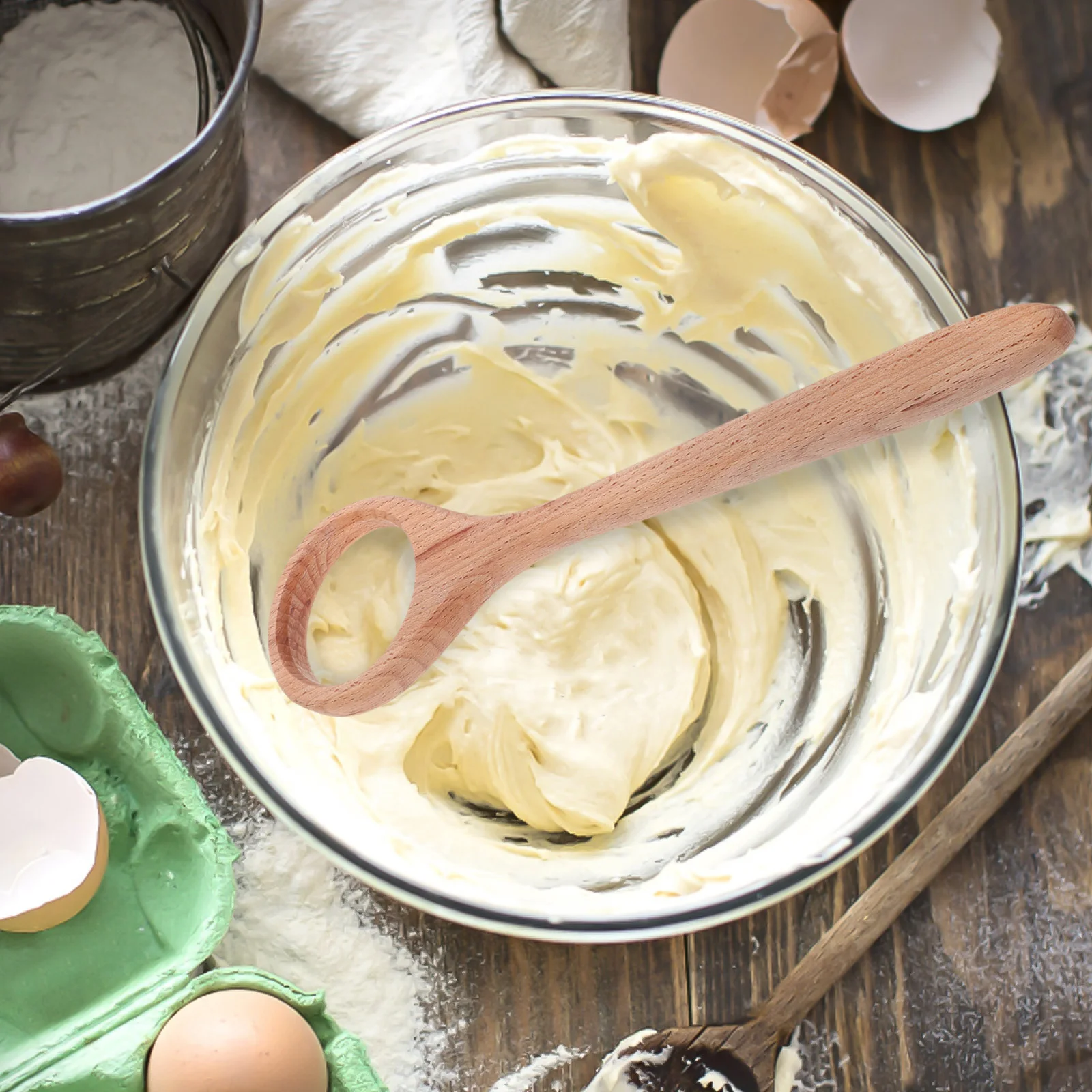 

Wood Dough Whisk Solid Wood Ergonomic Handle Non-Stick Bread Dough Mixer Sourdough Stirrer Baking Tool Kitchen Whisk