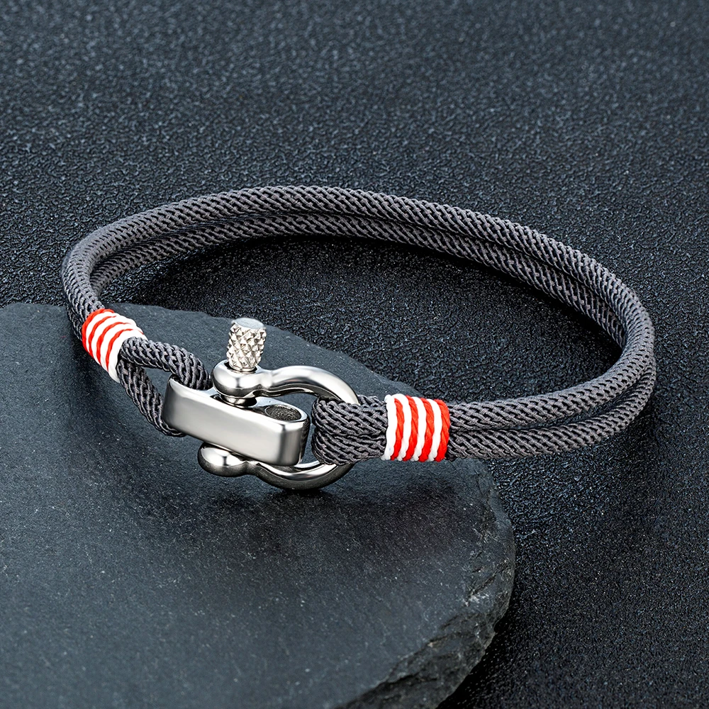 MKENDN Fashion Braided Rope Bracelet Stainless Steel Adjustable Mini Horseshoe Shackle with Screws Bracelets for Men Women Lover