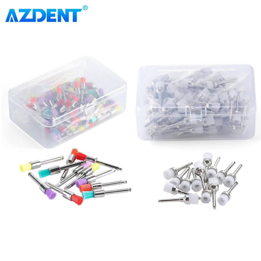 100pcs/Box Dental Colorful Nylon Bowl Polisher AZDENT Flat Type for Polishing and Stain Removal Single Use Prophy Brushes