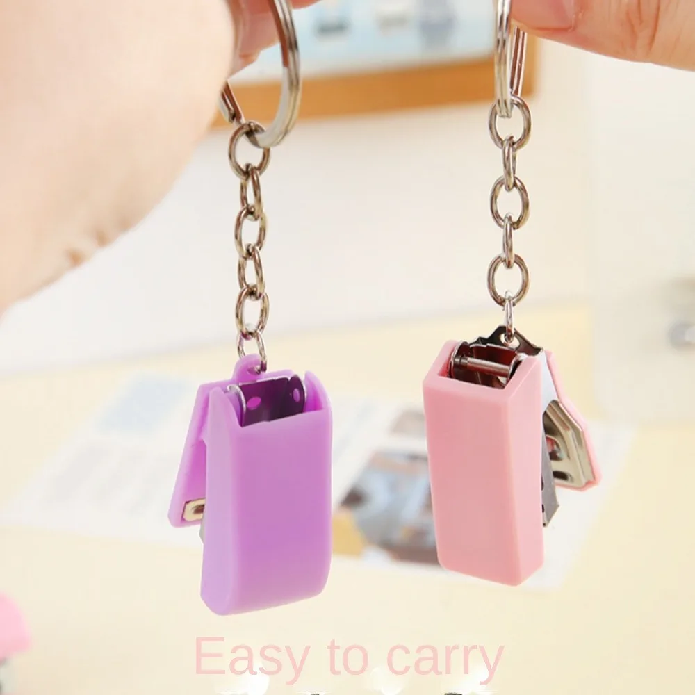 Solid Color Cute Portable Mini Keychain Stapler Paper Binder Stationery Small Paper Staples Office Binding Tool School Supplies