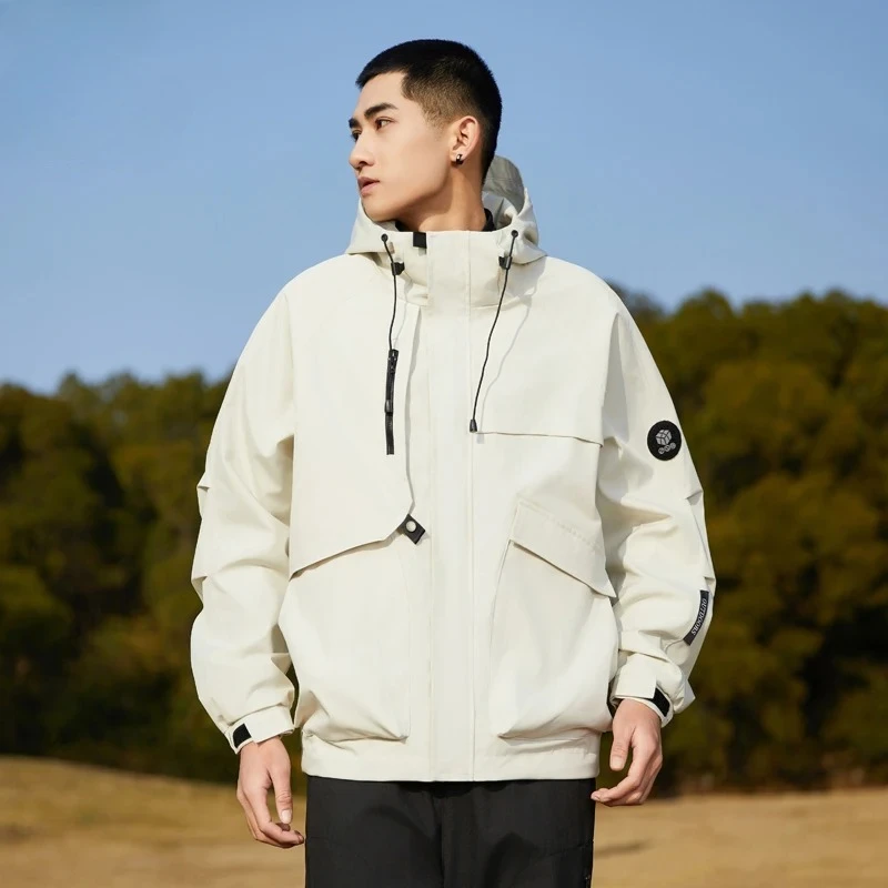 

Waterproof Windbreaker Jacket Men Women Unisex Hooded Solid Color Couple Outdoor Hiking Coat Multi Functional Casual Sports Coat