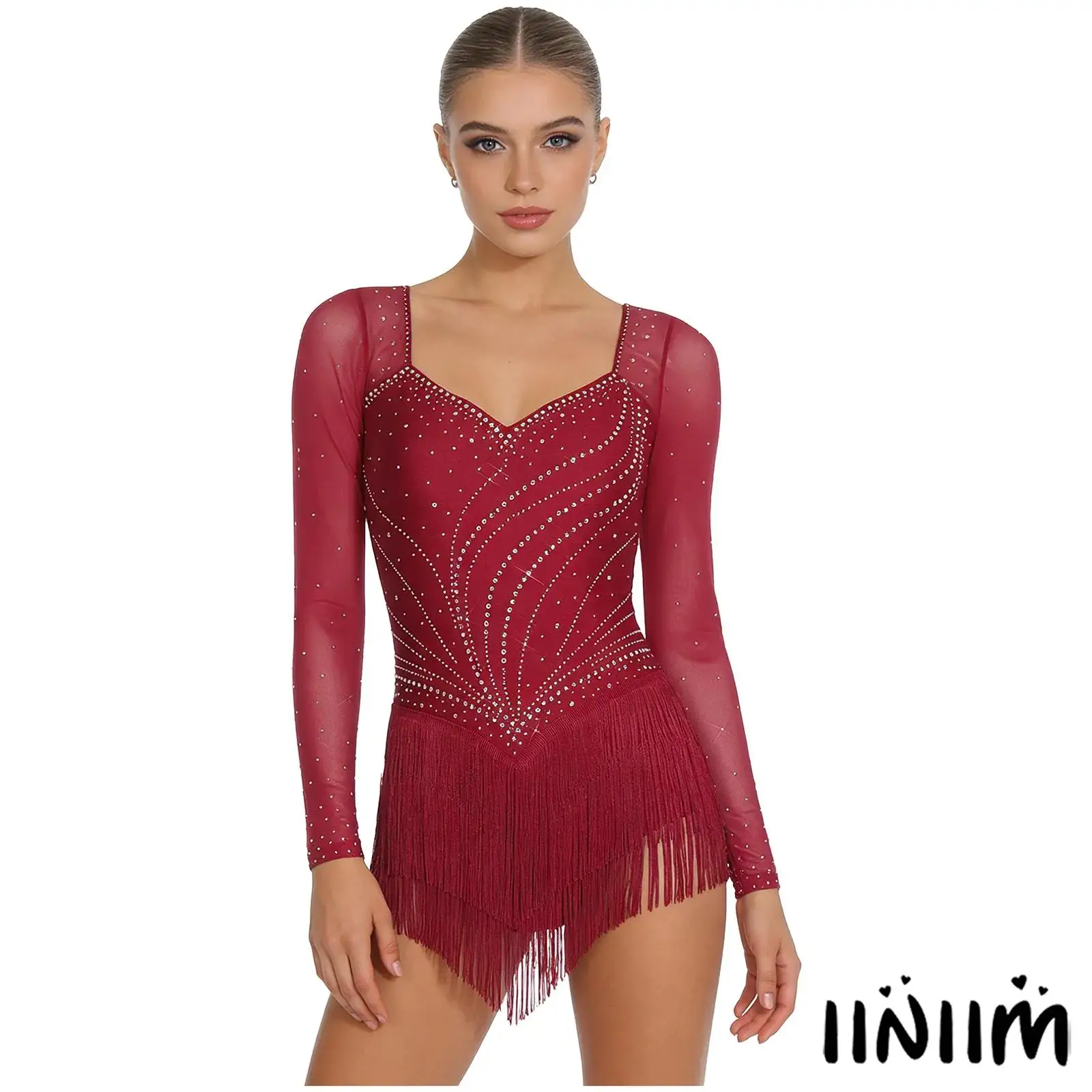 

Женский радиальный ансамбль для латинских выступлений, смешанные текстуры и дизайн для контурирования тела, боди для танго, латинских танцев для сценических шоу