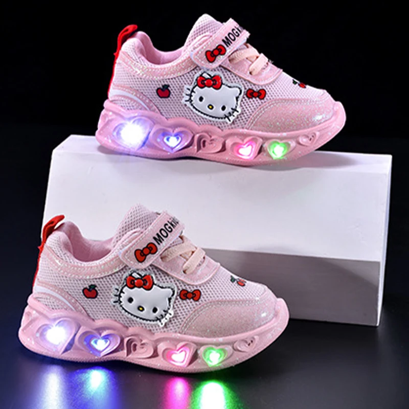 

Hello Kitty Led Casual Sneakers Summer Girls Print Mesh Breathable Cute Shoes Children Lighted Non-Slip Outdoors Sport Shoes