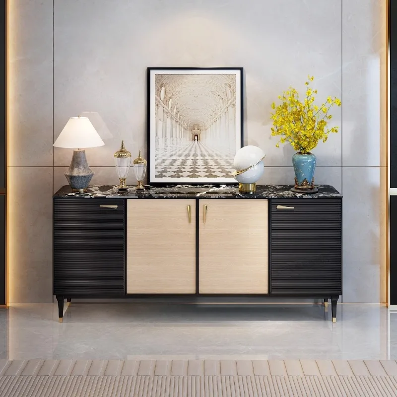 Italian retro style home, entrance cabinet villa, French living room high-end solid wood locker, marble dining side cabinet