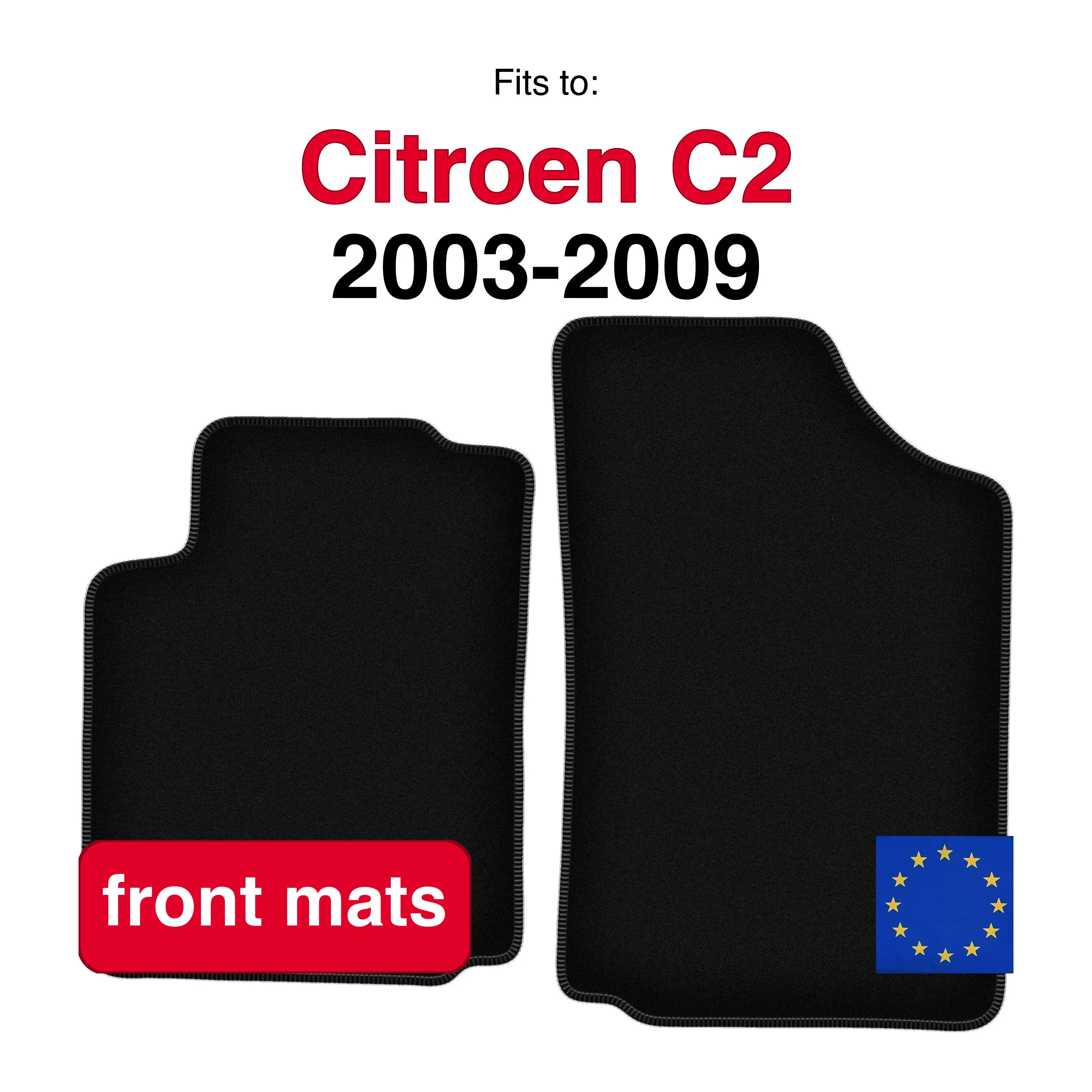 Velour vloermatten voor Citroen C2 hatchback (2003-2009) - Zwart (2 stuks) set voorste auto vloermatten voor de autovloer