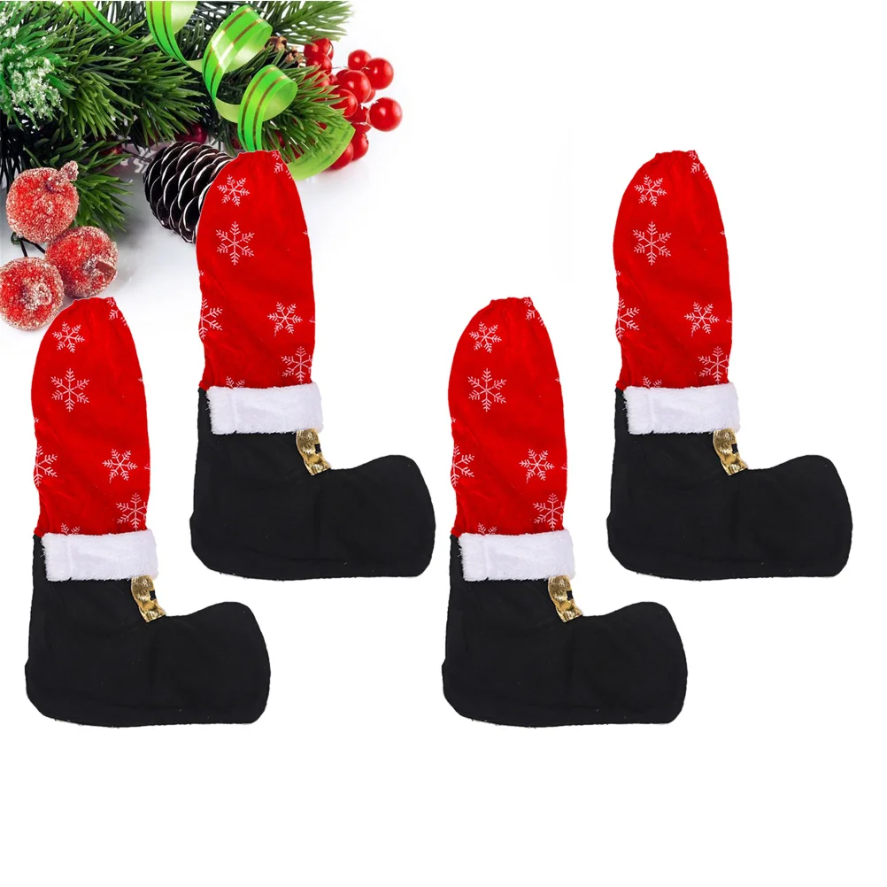 4 Pcs Snowflake Table Leg Covers Chair Feet Protectors Christmas Decorations Red