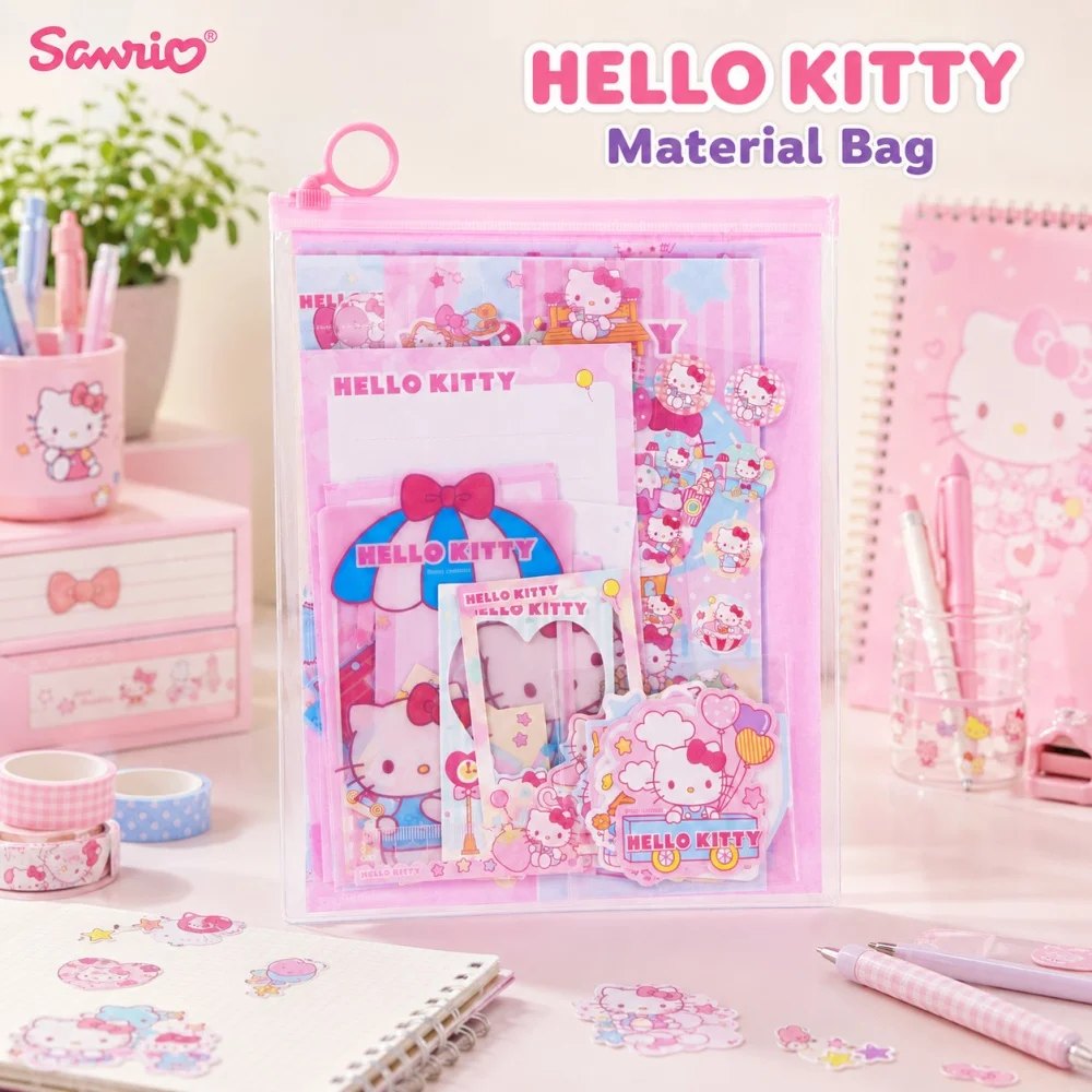 Genuine Sanrio Hello Kitty Scrapbook Supplies Bag 51PCS Kawaii Journal Material Set for Diary Collage Planner Photo Album Gifts