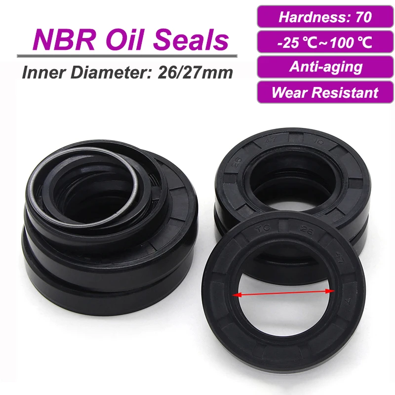 2/5pcs Black NBR Oil Seal ID26/27mm TC-26/27*34/35/37/38/47/48/52/55*6/7/8/10mm Nitrile Rubber Shaft Double Lip Sealing Gaskets