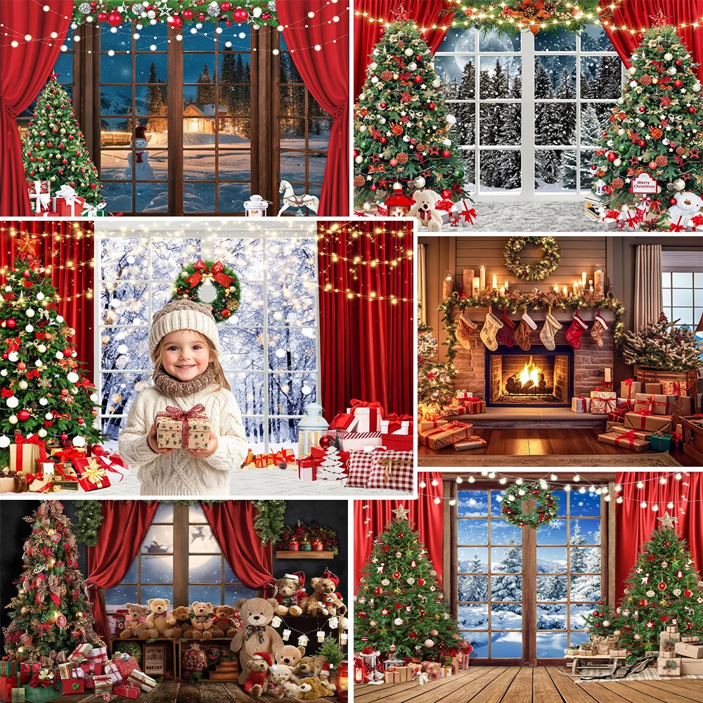 

Зимняя страна чудес, Рождественский фон, окно, Рождественская елка, снег, снежинки, фон для фотосъемки, баннер для фотостудии, фотозона