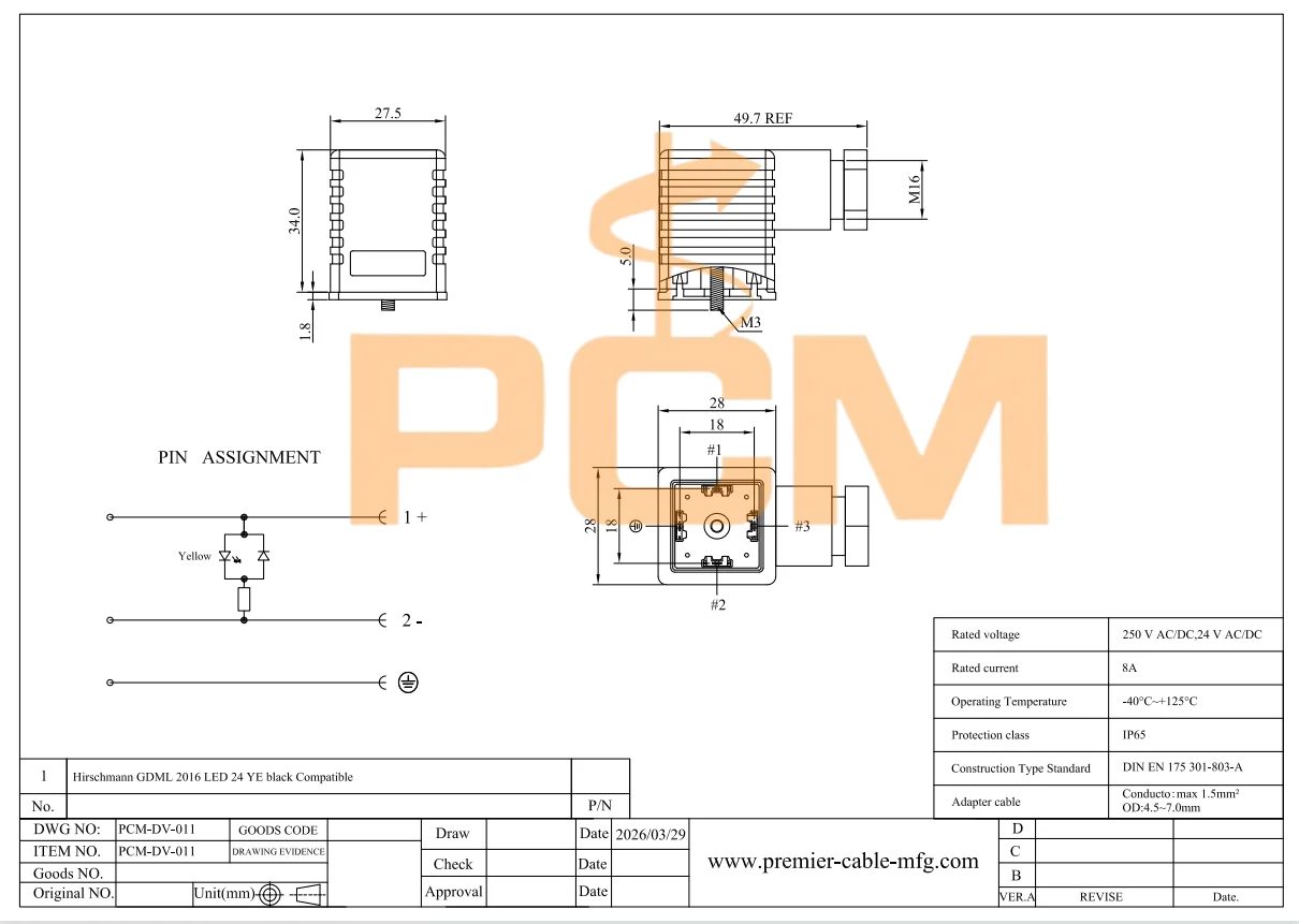 Hirschmann GDML 2016 LED 24 YE 934413002 934413003 Magnetventil-Steckverbinder DIN 43650 Typ A 24V Gelbe LED Industriestecker – Detail 3