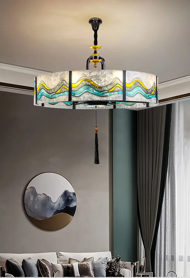 

Enamel colored new Chinese style living room dining room pendant light Chinese style light luxury Chinese style pendant light