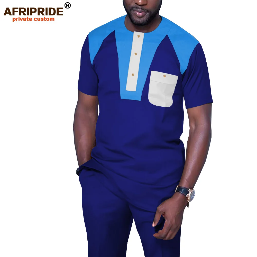 Mens 2 Pieces African Dashiki Dashiki Shirts with Ankara Pants Casual Tracksuit Set Blouse Pockets AFRIPRIDE A1916066