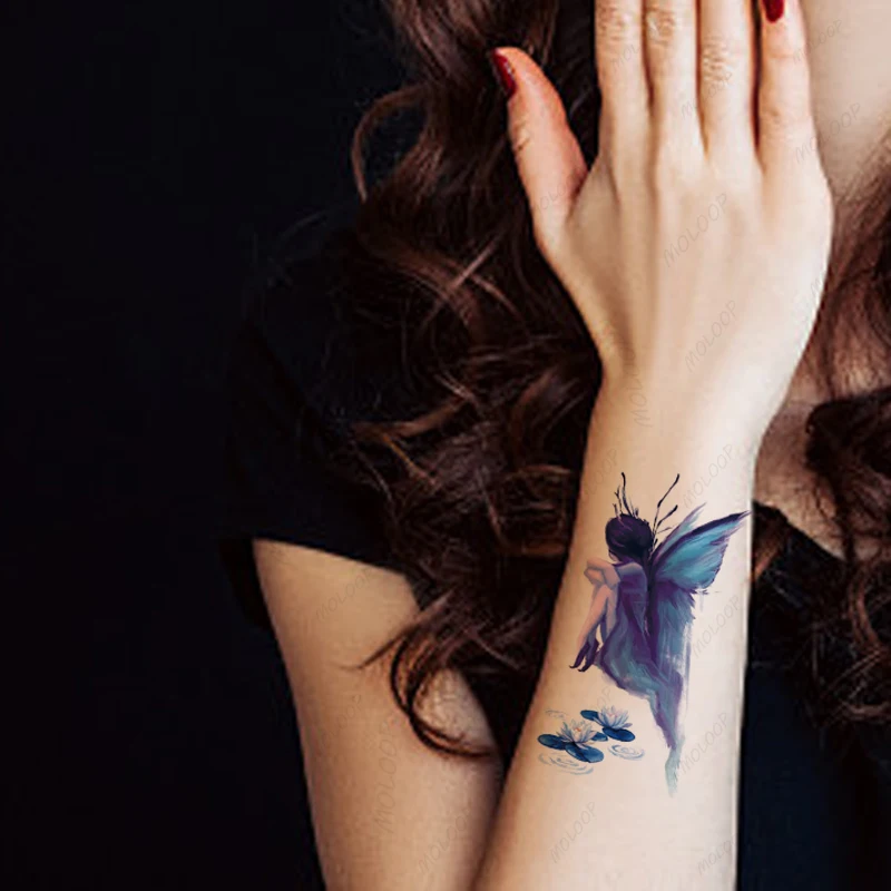 

Tattoo Sticker Butterfly Elf Lotus Flower Element Temporary Fake Tattoos for Women Men Waterproof Makeup Body Art