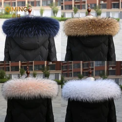 100% Real Fur Collar Luxury Warm Natural Raccoon winter Scarf Women Large Fur Collar Scarves For Ladies Male Jackets Coat Shawl