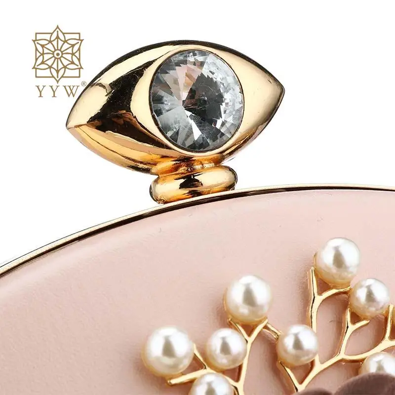 Elliptical Wedding Party Bags Women Floral Pearl Dinner Clutch Wallet Diamond Crystal Bride Evening Purse Chain Shoulder Handbag