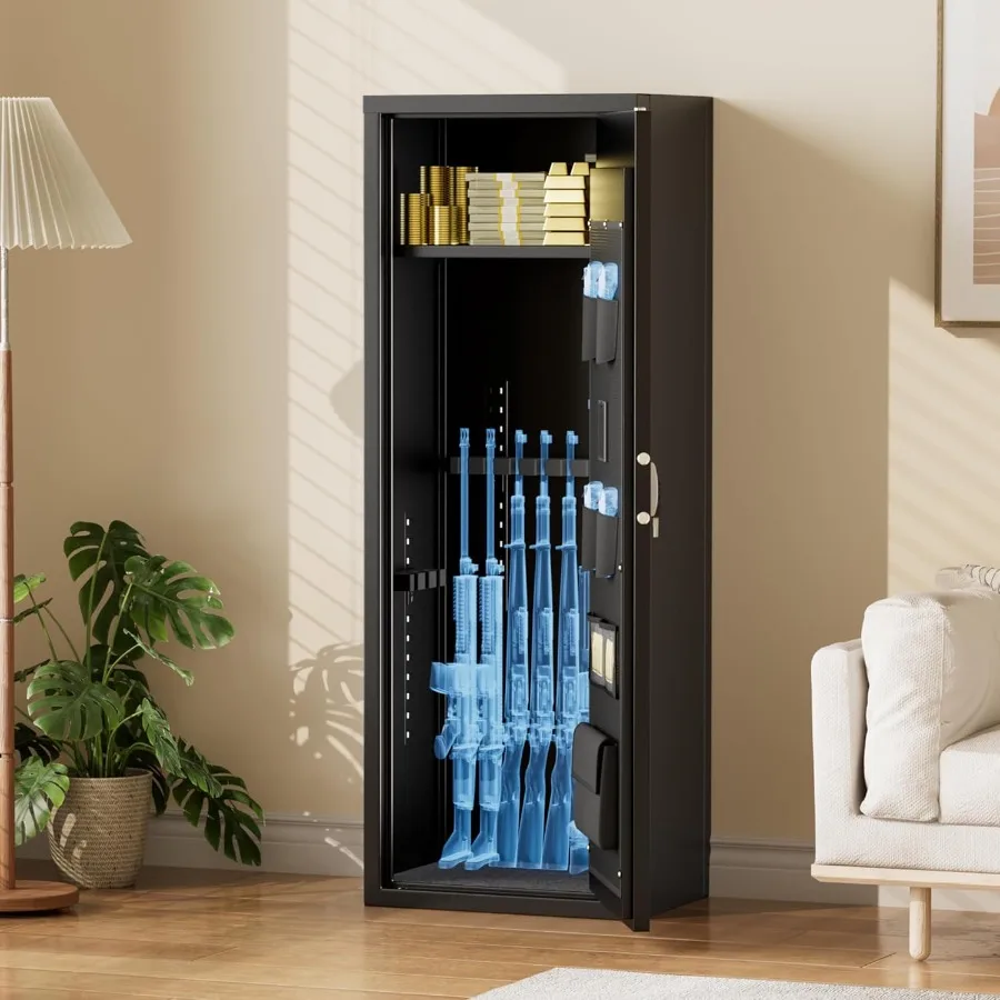 10-14 Gun Safe for Rifles and Pistols Quick Access Gun Safe with Adjustable Gun Rack and Keypad Lock Lockable Gun Cabinets with