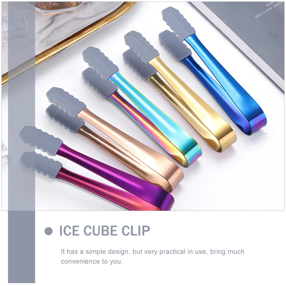 

2pcs Stainless Steel Ice Cube Tongs Silicone Tips Multi-Functional Small Food Clips For Bar Restaurant Kitchen Use