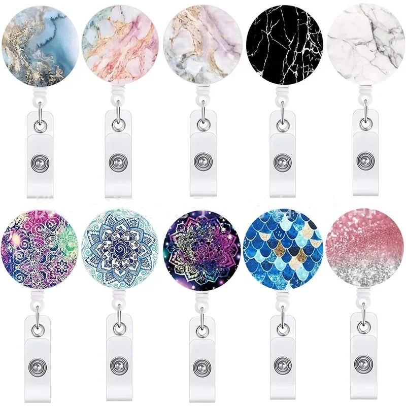 Retractable Badge Holder Reel Clip marble print Nurse Exhibition Card Holders Woman Doctor ID Card Chain Clips